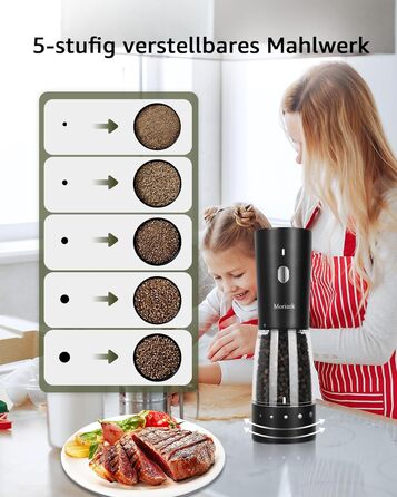 Electric Salt and Pepper Grinder Set of 2, USB Rechargeable Stainless Steel Electric Pepper Grinder with Adjustable Coarseness, Large Capacity, Elegant Storage Base