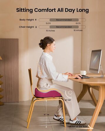 Ортопедична подушка для сидіння ProtoArc для офісного крісла: ергономічна, з піною Memory Foam, для рівномірного розподілу тиску, для комфорту протягом дня (Рожева, велика)