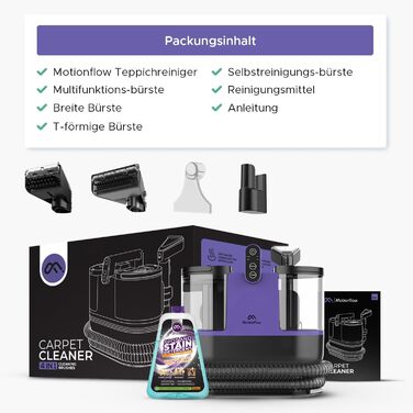 Теперішній мийний пилосос Motionflow з нагрівом - 1200W для килимів, меблів, авто. 4 насадки, самоочищення, 15с нагрів. Чорний