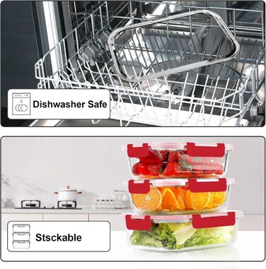 Набір скляних контейнерів Verones (10 шт.) з кришкою, герметичні, для зберігання їжі, морозильник, посудомийна машина