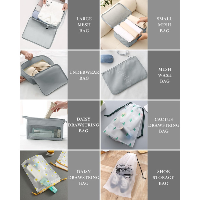 Набір органайзерів для валізи 18 шт, водонепроникні Packing Cubes, сірий - багатофункціональні тревел-органайзери для подорожей з чохлами для одягу