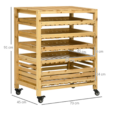 Outsunny Fruit and Vegetable Stand with Wheels, 5-Tier Vegetable Rack, Fruit Basket Stand for Vegetables up to 20 kg, Fir Wood, Natural