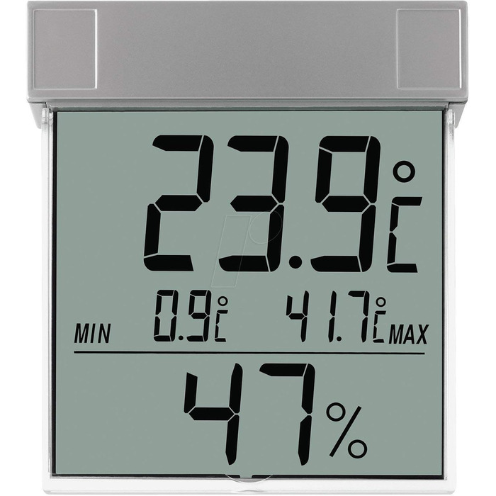 TFA Dostmann Vision Digital Window Thermohygrometer, 30.5020, large display with outdoor temperature and humidity, L 97 x W 22 x H 105 mm