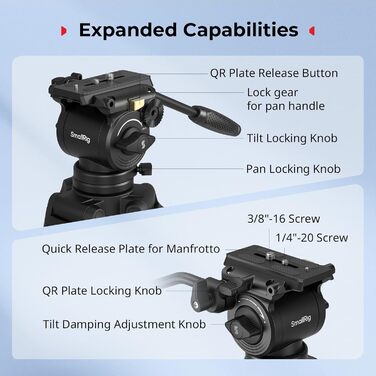SMALLRIG 73'' важкий штатив для відеозйомки, вантажопідйомність 8 кг, QR-платформа Manfrotto 501PL, вага 3,1 кг, AD-14, 186 см (карбон)