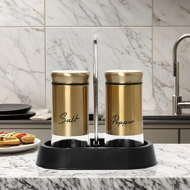 Набір солянок та перечничок 150 мл (2 шт.) з нержавіючої сталі та скла, золоті, для дому, кухні, ресторану, барбекю