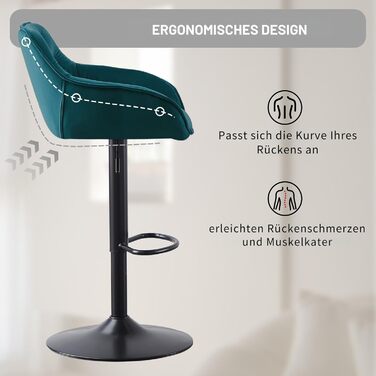 JaHECOME Adjustable Velvet Bar Stools (Set of 2) - Backrest, Kitchen Counter Height, Teal