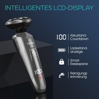 Електричний чоловічий верстат для гоління VOYOR TX410 (сірий) - ротаційний, мокрий/сухий, з LCD-дисплеєм та блокуванням від подорожей