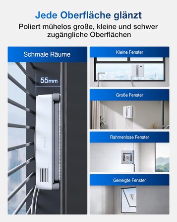 ECOVACS WINBOT Mini: Робот для миття вікон, компактний, сірий - з ультразвуковою системою та 4 режимами