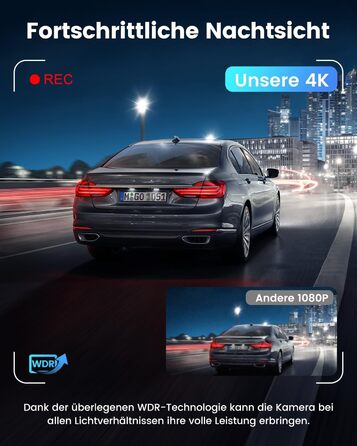 Відеореєстратор SIGRILL Dashcam Auto 4K+1080P з Wi-Fi, двоканальний, з карткою 64GB, нічне бачення, паркувальний режим, G-сенсор, запис по колу, підтримка до 256GB