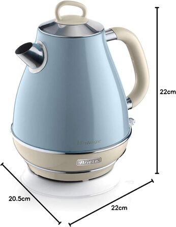 Ariete Vintage Blue Electric Kettle - 1.7L Stainless Steel, 2000W with 360° Swivel Base & Water Level Indicator
