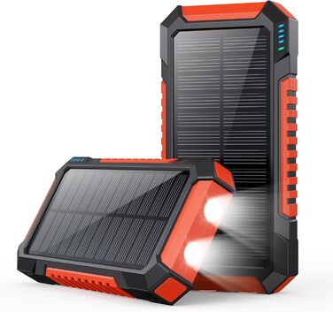 Сонячний Powerbank 26800mAh з PD 15W, USB-C, 3 виходи, ліхтарик, для смартфонів, планшетів, кемпінгу (Оранжевий)