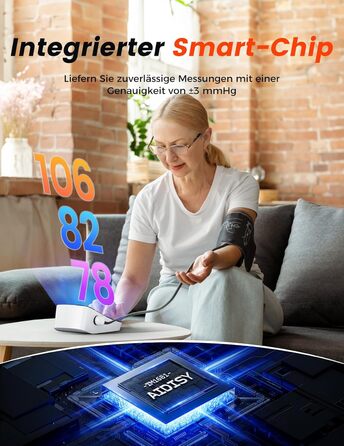 Тонометр Aidisy на плече з LED-дисплеєм, для обхвату плеча 22-42 см, пам'ять для 2 користувачів, живлення від AA батарейок/USB-C, U82rh