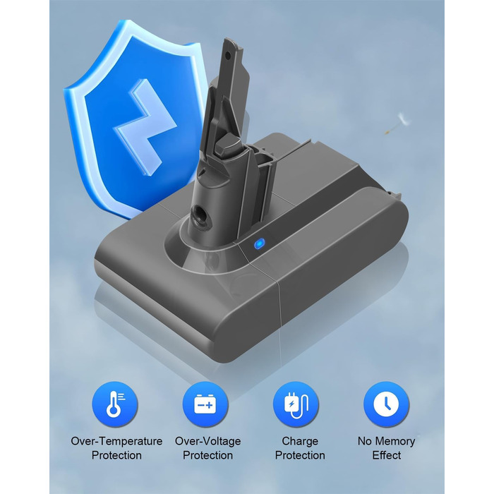 Акумулятор Waitley V7 6000mAh для пилососів Dyson V7 (SV11, Absolute, Animal, Motorhead, Trigger, Car+Boat, Fluffy, HEPA, Mattress) з 2 фільтрами
