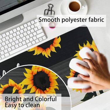 Мат для миші Sakura XL, чорний з квітковим малюнком, 80 x 30 см, аксесуар для столу