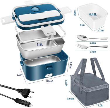 Електрична ланчбокс 120W 3-в-1 12V/24V/220V – обідова коробка з підігрівом для авто, офісу, 1,8L з нержавіючою сталлю та сумкою