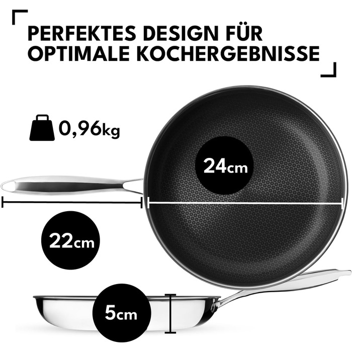 Сковорода Onyx Cookware з антипригарним покриттям | 24 см | Для всіх типів плит, включаючи індукційні | Стійка до подряпин, 3-шарова сталь/алюміній, безпечна (PFAS-free)
