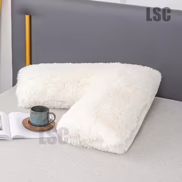 LSC Orthopedic V-Pillow, soft and fluffy Sherpa teddy fleece pillow for supporting head, neck, and back, V-shaped pregnancy and nursing pillow with hypoallergenic pillowcase.