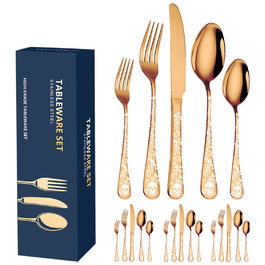 Набір столових приборів Xiaoyu Gothic 20 шт. (на 4 особи) з дизайном черепів та квітів, рожеве золото - для Хелловіну та вечірок