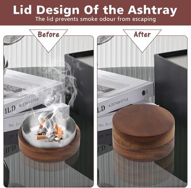 Аschenbecher Für Draussen Mit Deckel Und Edelstahleinsatz, Geruchsdicht Aus Holz, Balkon Windgeschützt Aschenbecher Für HomeOffice Garten Bar Restaurant Draußen Drinnen Dunkles Walnussholz -> Дерев'яний попільничка для вулиці з кришкою та вставкою з нержа