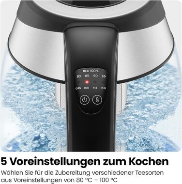 Chefman Electric Glass Kettle with Temperature Control - 1.8L Stainless Steel, Infuser, Auto Shutoff, LED Display