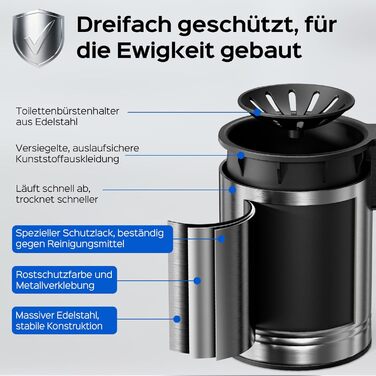 Набір для туалету Hamitor: щітка для унітазу з силікону та нержавіючої сталі, настінний монтаж без свердління, швидковисихаючий тримач, сріблястий