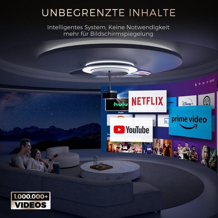 AURZEN Boom 3: 4K проєктор з автофокусом, HDR, WiFi6, Bluetooth, Dolby Audio. Підтримка 1080P Full HD, LED Smart проєктор для дому та на вулицю (чорний)