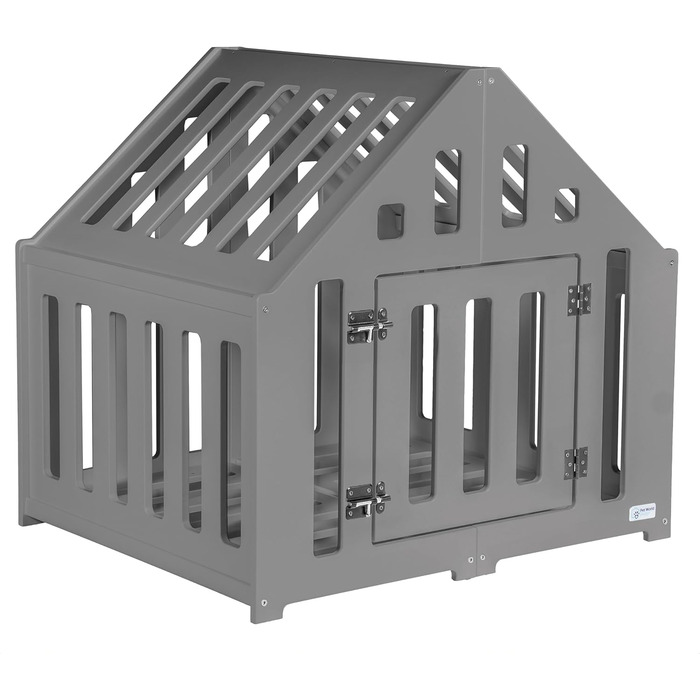 Будка для собак з дерева, клітка для собак, закривається, вольєр для собак, собачий будиночок, переноска для тварин, чорний колір (85 x 70 x 80 см), графіт