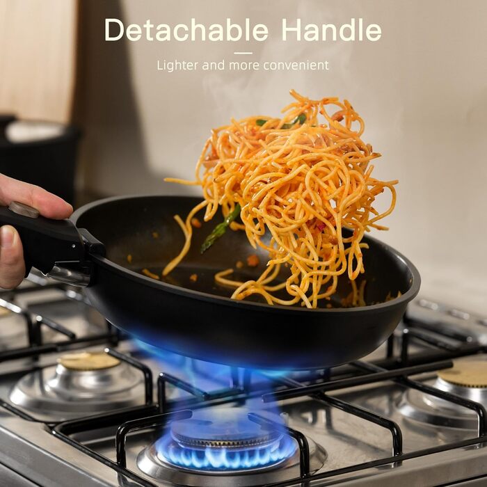Набір посуду Astercook 21 предмет: каструлі та сковорідки з антипригарним покриттям, керамічний набір, знімні ручки, для дому та кемпінгу, сумісний з індукцією, можна мити в духовці, компактний, стійкий