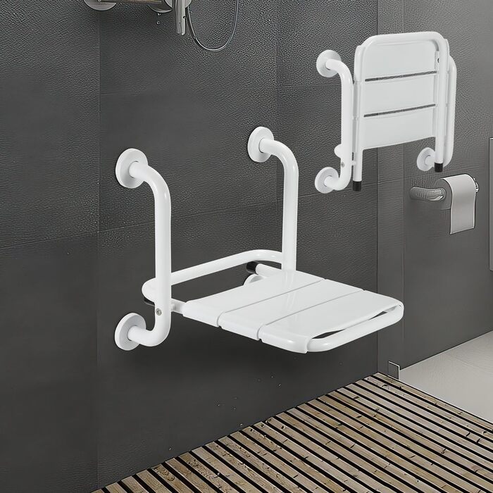 Ansobea Shower Stool for Seniors, Bath Stool, 7-Level Height Adjustable, 41-56 cm, Shower Chair with U-Shaped Hygiene Cutout, Bathroom Stool, Stable for the Shower (Type 6 Foldable Shower Seat)