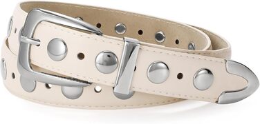 Жіночий шкіряний ремінь JASGOOD з золотою пряжкою, вінтажний панк-рок ремінь, модний ремінь з шипами для джинсів та повсякденного носіння, 130 см: для розміру 105-114 см (Бежевий, 110 см: для розміру 78-92 см)