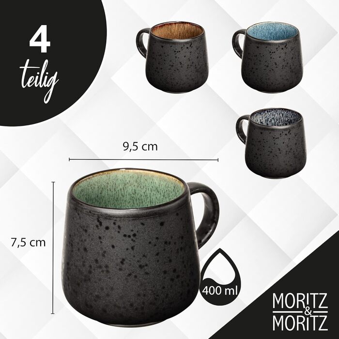 Набір керамічних піал Moritz & Moritz SOLID 300 мл, 4 шт. – для соусів, десертів, закусок, салатів, супу, морозива, тапас і антипасті