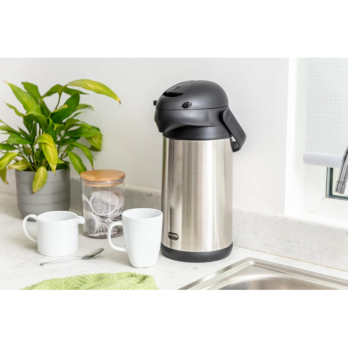 Emsa 637301600 President Insulated Pump Carafe | Capacity: 3 Liters | 12 hours hot | Detachable pump head | Integrated carrying handle | Stainless steel/Black