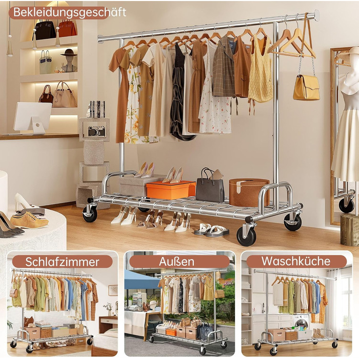 Вішалка для одягу на колесах, висувна, міцна, до 150 кг, металева стійка для одягу, пальто, светрів