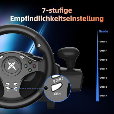 Ігрове кермо NBCP R270 з педалями: 270°, вібрація, сумісність з PC, PS3, PS4, Xbox One, Xbox Series X/S, Nintendo Switch – для гоночних ігор