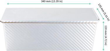 FUNSUEI Toast Bread Baking Pan 1kg, Bread Baking Pan with Lid, Loaf Pan for Toast and Cakes, Silver, 34 x 13.5 x 12 cm
