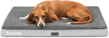 Ортопедичне ліжко для собак Lionto, 60x40x8 см, міцне лежання з м'яким плюшем, знімний та пральний чохол, водовідштовхувальне, підходить для собак та котів (L 91 x W 69 x H 8 см з нанесенням імені, сірий)