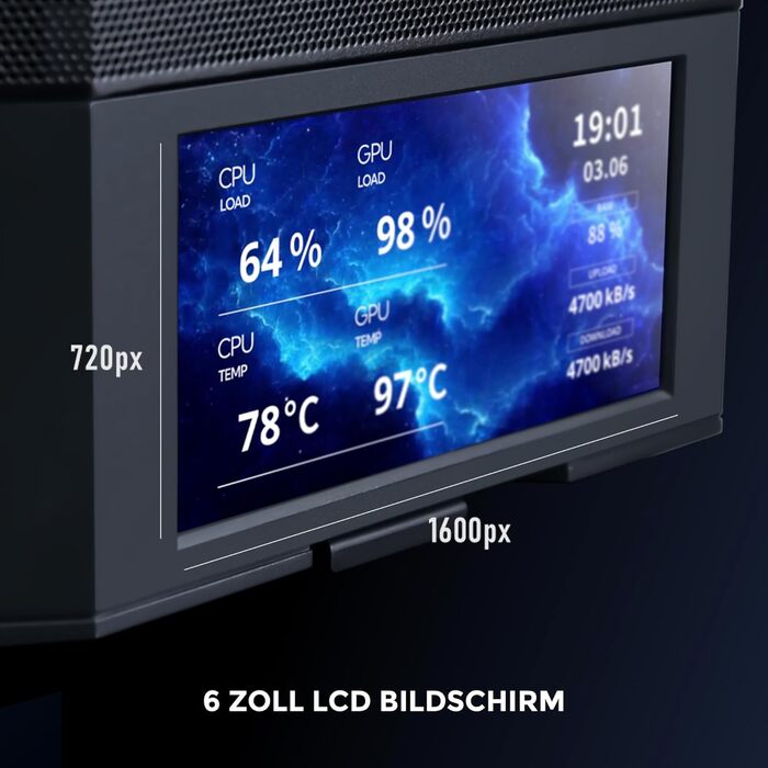 Ігровий корпус для ПК Lian Li LANCOOL 207 Digital ATX Midi Tower, чорний, з LCD-дисплеєм, підтримка відеокарт до 375 мм та радіаторів до 360 мм