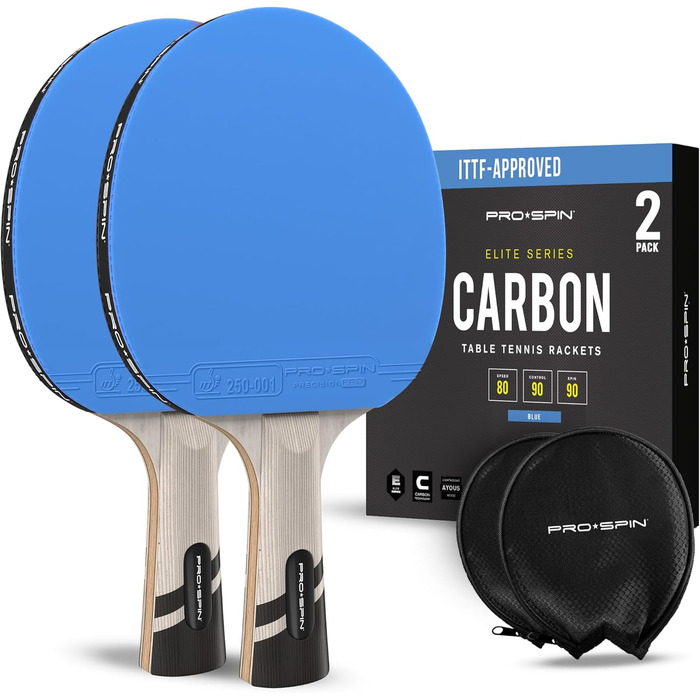PRO SPIN Table Tennis Paddle - Carbon Pro Racket with Superior Precision, Spin Rubber, 2.0mm Sponge, Protective Case - Premium Quality, High Performance Table Tennis Set (Blue, 2-Pack)
