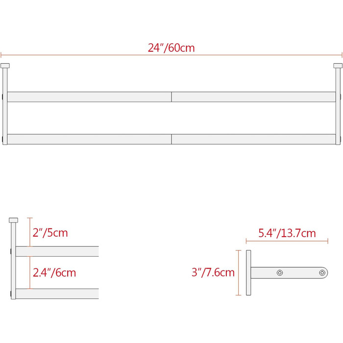 Тримач для рушників YUMORE з 2 стієк - стієк для рушників з нержавіючої сталі, для ванної кімнати та кухні, 60 см, сріблястий