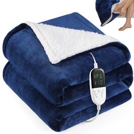 Електрична ковдра OneAmg з таймером та пультом керування, 155x180 см, 6 режимів нагріву, блакитна