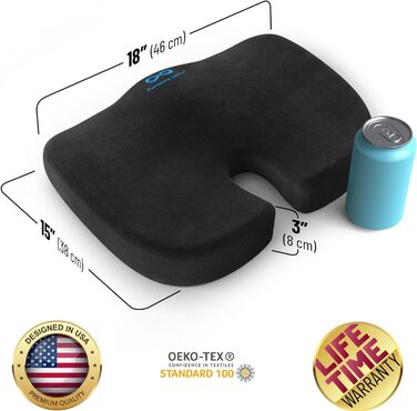 Подушка для сидіння Everlasting Comfort: ергономічна, з Memory Foam для офісу, авто та дому. Підходить для офісного крісла та автосидіння. Зручна, знімний водонепроникний чохол, нековзна основа. Чорна.