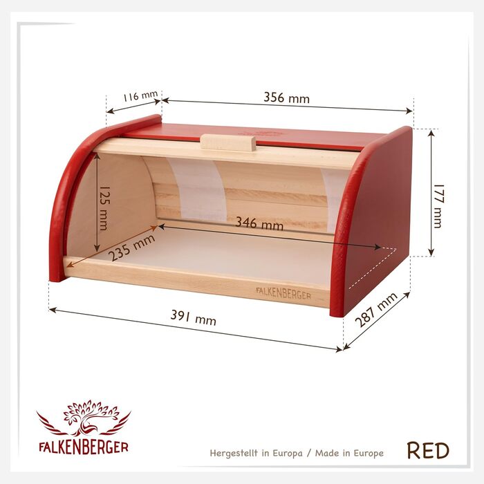Бротокнижка FALKENBERGER з бука, 38x28x18 см, XL, традиційна, ручної роботи (червона)