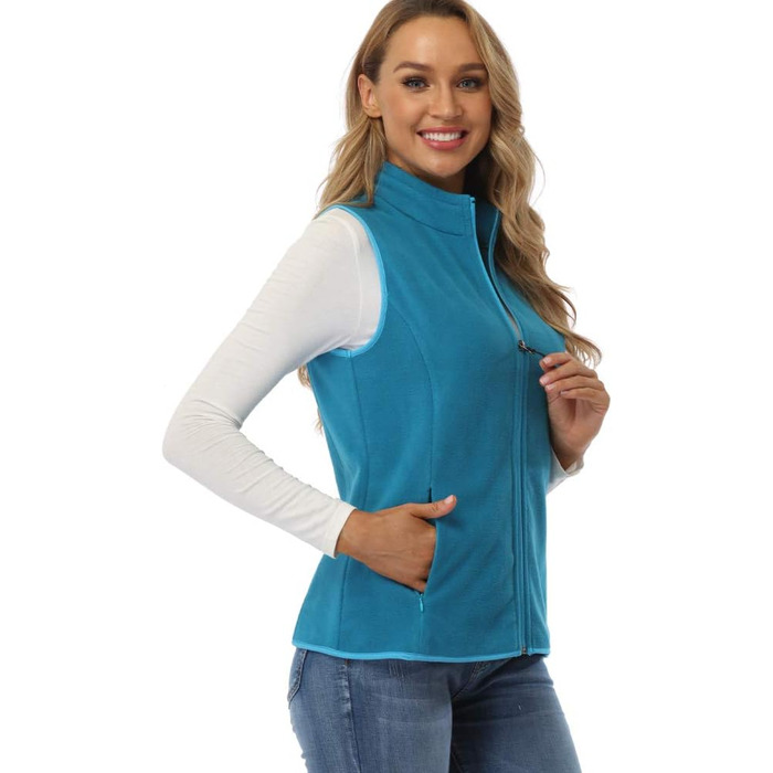 Жіноча флісова жилетка Fuinloth, легка, без рукавів, зі стійким коміром та кишенями на блискавці, колір блакитний (M)