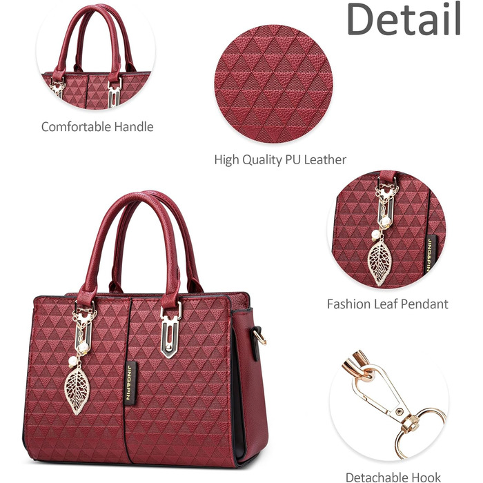 Стильна жіноча сумка-шопер Elegante Einfach середнього розміру з ручками та ланцюжком, захист від крадіжки, червона PU шкіра, для подорожей, роботи, вечірок