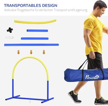 Набір для аджиліті для собак PawHut, 4 елементи, для старших собак, з сумкою, блакитний+жовтий, 88 x 64 x 95 см