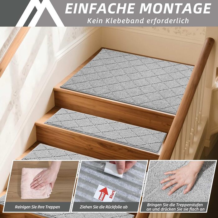 Ковзаючі сходи COSY HOMEER, 15 шт., 70 x 22 см, антиковзаючі, самоклеючі, машинне прання, 100% поліестер, TPE-підкладка, для дітей, літніх людей та домашніх тварин, сірий та білий