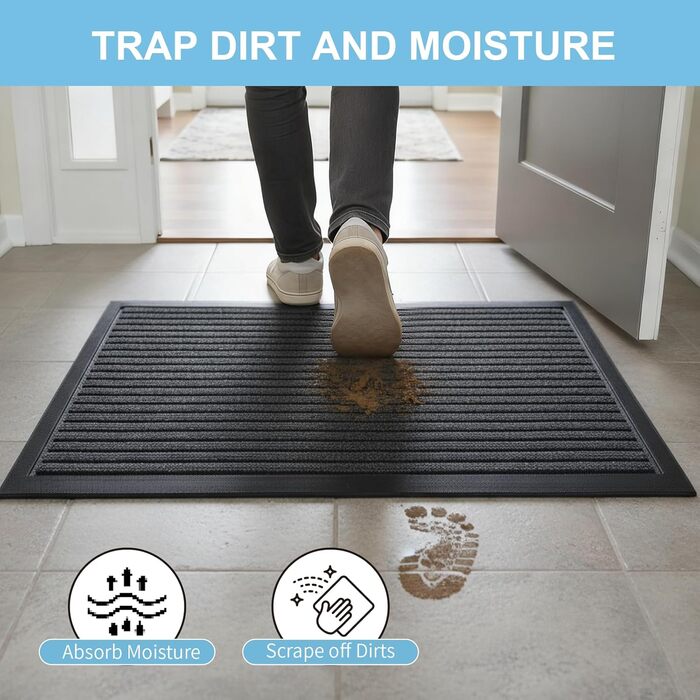 Килимок для дому та вулиці Cozary 43x75 см, сірий. Не слизький, миючий, довговічний. Для входу, тераси, саду.