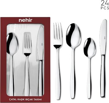 Нержавіюча сталева стололова посуд - набір 24 шт для 6 осіб. Елегантний набір для щоденного використання та особливих випадків. Стійкий до іржі.