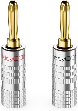 Бананові конектори deleyCON (24 шт.) - позолочені, для акустичних кабелів 0,75-4,5 мм, Hi-Fi ресивери, сріблясті