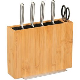 Relaxdays Knife Block, Unfurnished, Bamboo Knife Holder, Universal, Knife Storage with Brush Insert, Natural/Black, 23 x 30 x 12 cm